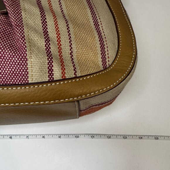 ETIENNE AIGNER Linen Shoulder Hobo Tote Handbag Purple Orange Ecru Fabric Purse - Picture 6 of 6